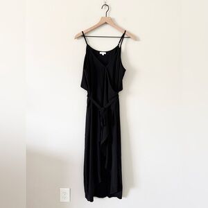 Olivia Grey Wrap Dress with Asymmetrical Hem in Black Size L